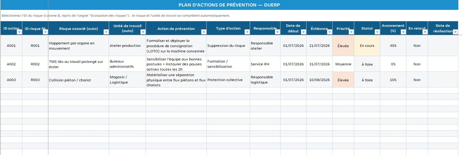 Aperçu du document de qualité : Modèle DUERP Excel Gratuit : Analyse des risques, KPI et plan d'actions. - Page 4