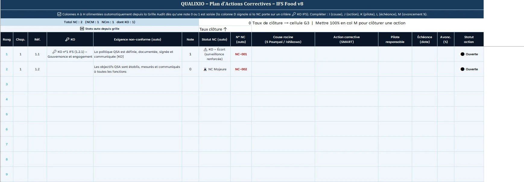 Aperçu du document de qualité : Grille d'Audit Interne IFS Food v8 : Outil Excel gratuit - Page 3